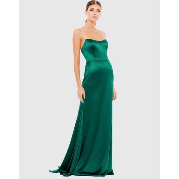 New! leena Mac Duggal 12428Charmeuse‎ Rhinestone Trumpet Gown Emerald Sz 6 $398